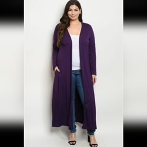 Annabelle Plus Size Purple Longline Cardigan Duster Open Front Sweater XL–3X